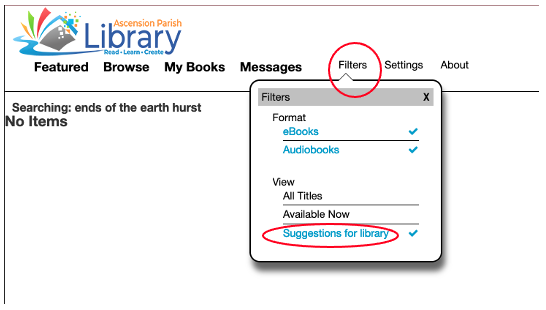 screenshot of cloudLibrary website settings